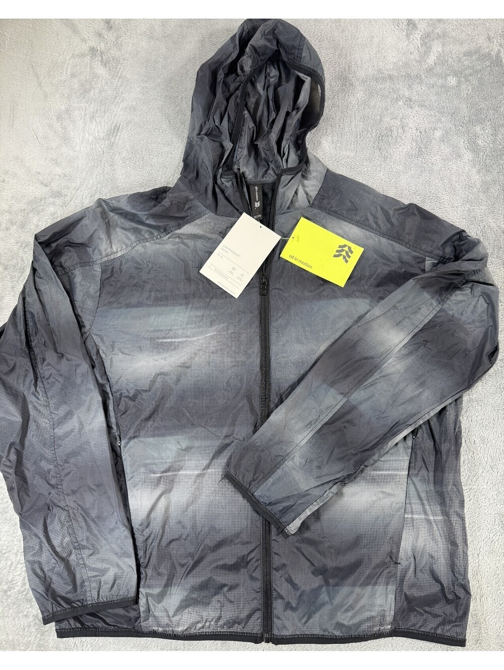 All in Motion Lightweight Hooded Jacket Hoodie Black Gray Water Resist Size L